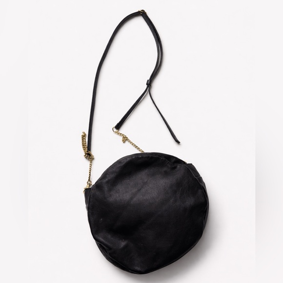 Handbags - Black Upcycled Leather Circle Crossbody Bag with Chain Strap